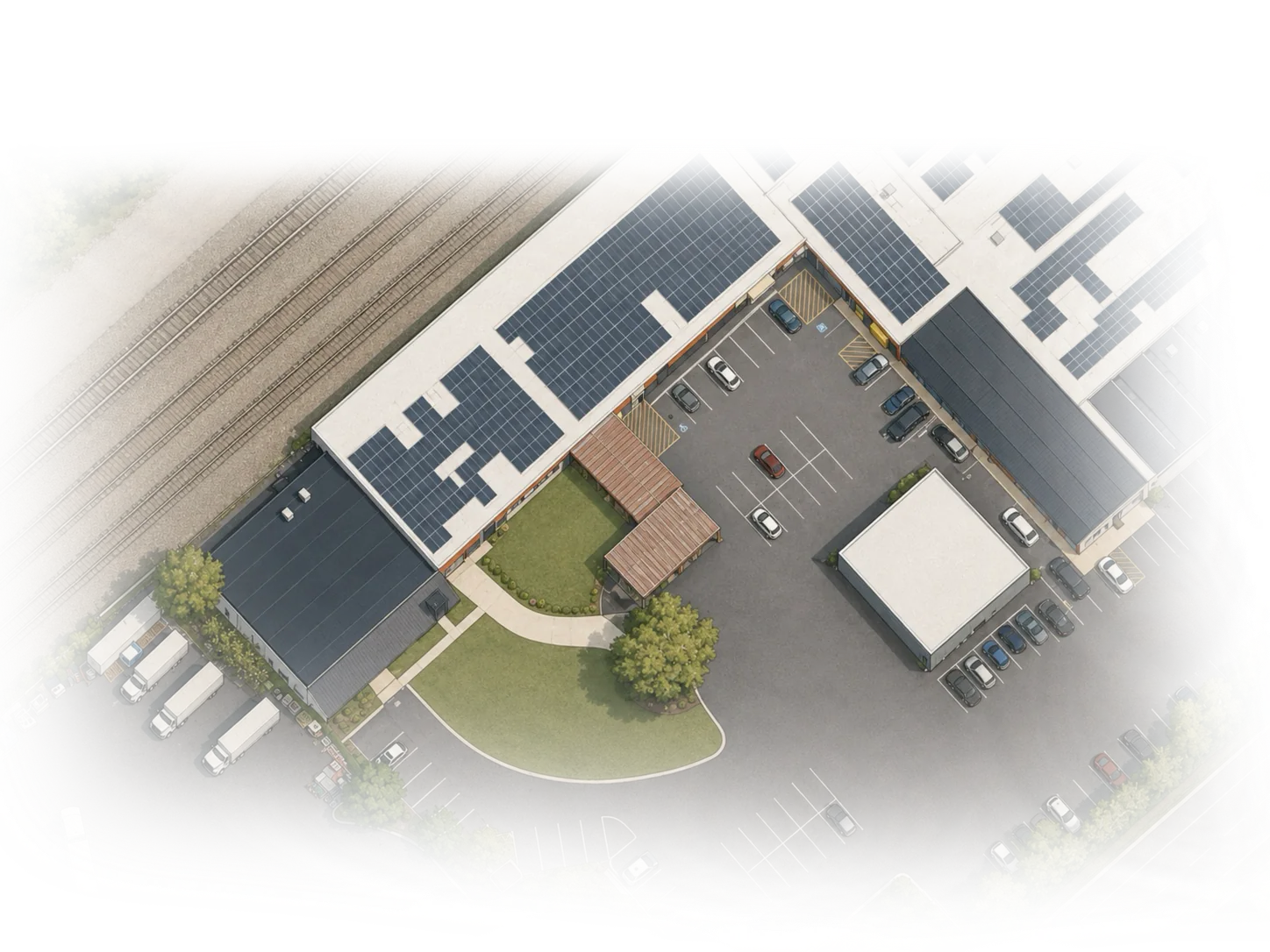 Aerial view of the Ready.Set.Van. shop in Hamilton, NJ, with work areas labeled